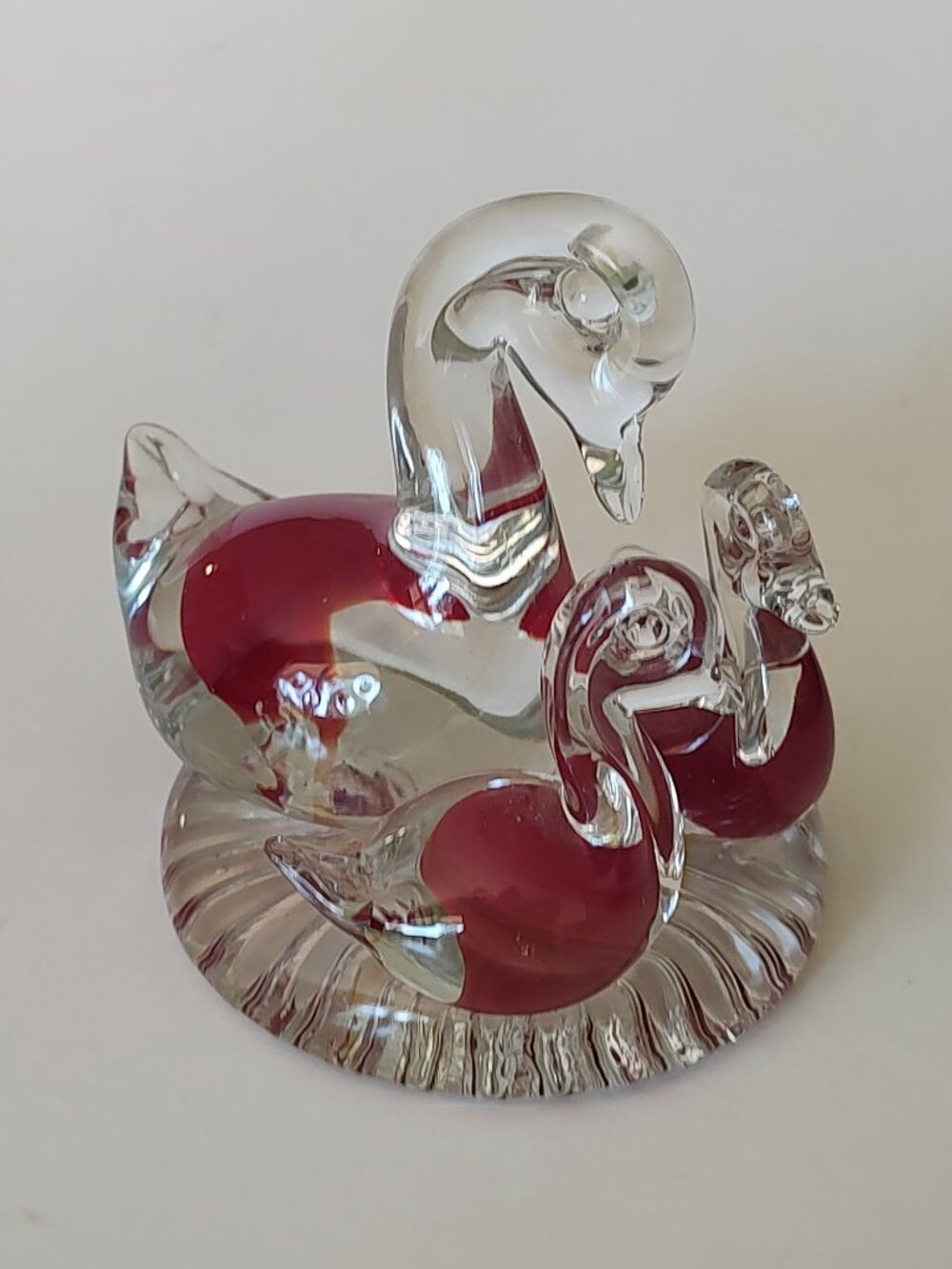 Duck Duckling Swan Figurine Paperweight Red Art Glass Sommerso Murano Style